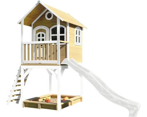 Spielhaus mit Stelzen axi Sarah 370 x 191 cm Holz braun inkl. Rutsche weiß