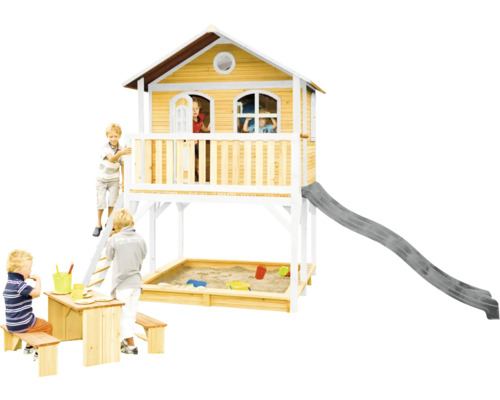 Spielhaus mit Sandkasten, Rutsche und Picknicktisch für Kinder