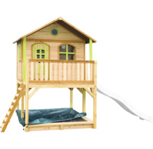 Spielhaus mit Stelzen axi Marc 432 x 212 cm Holz braun grün inkl. weiße Rutsche