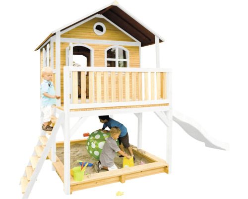 Spielhaus mit Sandkasten und Rutsche für Kinder