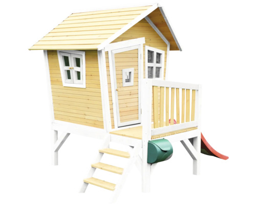 Holzspielhaus mit Rutsche, Treppe und Briefkasten