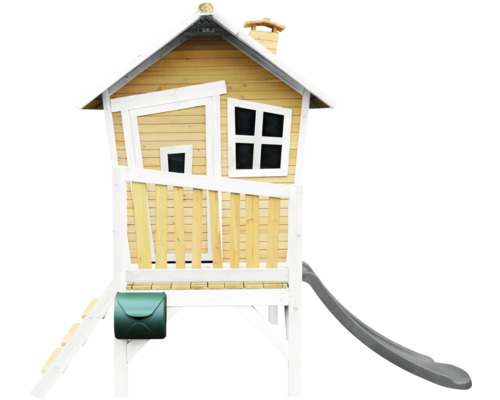 Spielhaus aus Holz mit Rutsche, Leiter und Briefkasten