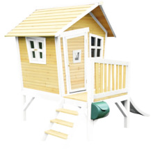 Spielhaus aus Holz mit Veranda, Rutsche und Briefkasten