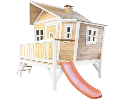 Spielhaus aus Holz mit Rutsche, Leiter und Fenster