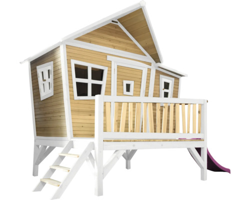 Spielhaus mit Stelzen axi Emma 349 x 193 cm Holz braun inkl. Rutsche lila