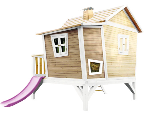 Spielhaus aus Holz mit Rutsche