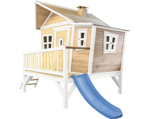 Spielhaus aus Holz mit Rutsche für den Garten