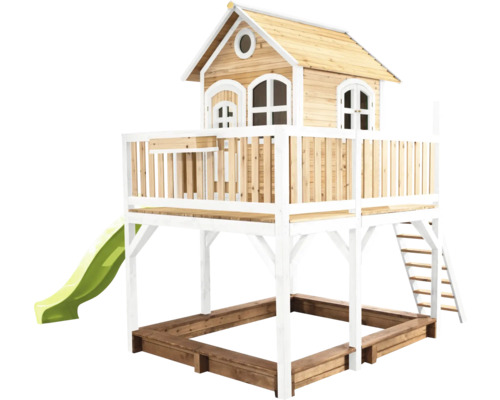 Spielhaus mit Stelzen axi Liam 377 x 255 cm Holz braun inkl. grüne Rutsche