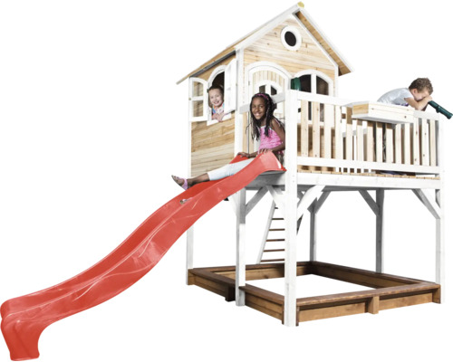 Spielhaus mit Rutsche und Sandkasten für Kinder