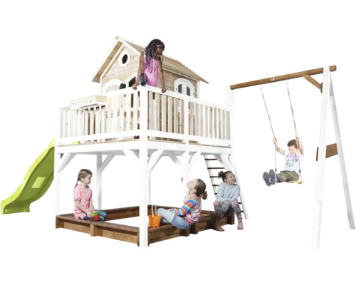 Kinderspielplatz mit Spielhaus, Rutsche und Schaukel für den Außenbereich