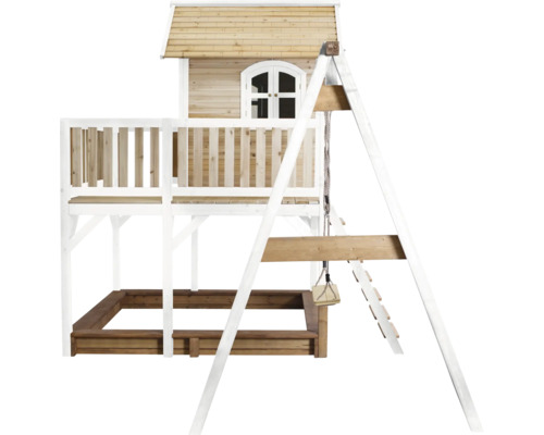 Spielturm mit Schaukel, Spielhaus, Leiter und Sandkasten für den Garten