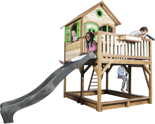 Spielhaus mit Rutsche, Schaukel und Sandkasten für Kinder