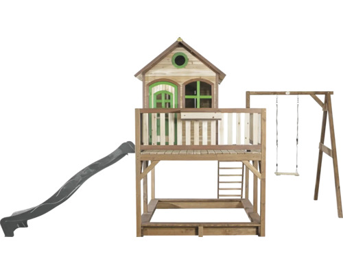 Spielhaus mit Rutsche und Schaukel für den Garten