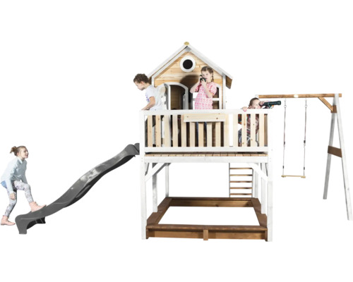 Spielturm mit Rutsche, Schaukel und Sandkasten für Kinder