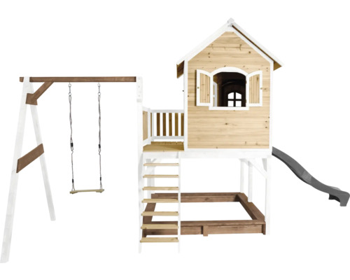 Spielturm mit Schaukel, Rutsche und Sandkasten