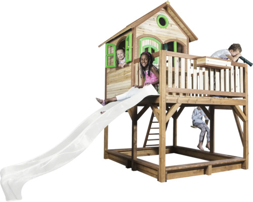Holzspielhaus mit Rutsche, Sandkasten und Schaukel für Kinder