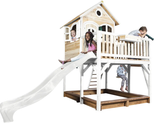 Spielhaus mit Rutsche, Sandkasten und Schaukel für den Garten