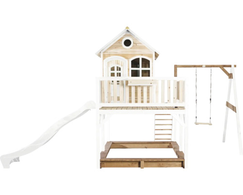 Spielhaus mit Rutsche, Schaukel und Sandkasten für den Garten