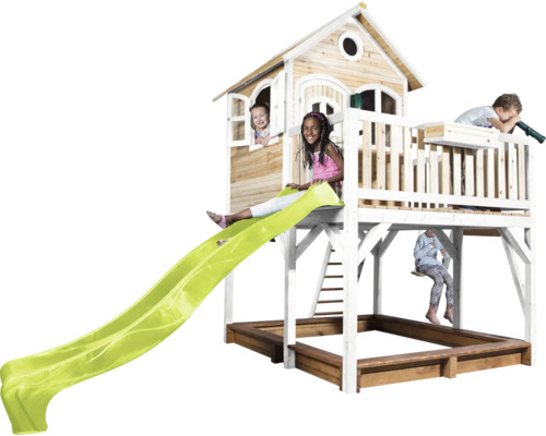 Spielhaus mit Rutsche und Sandkasten für Kinder