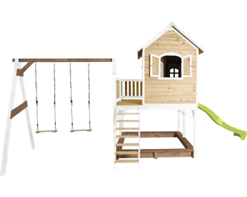 Spielhaus mit Schaukel und Rutsche für den Garten
