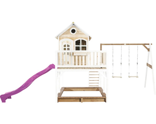 Spielhaus mit Rutsche, Schaukel und Sandkasten