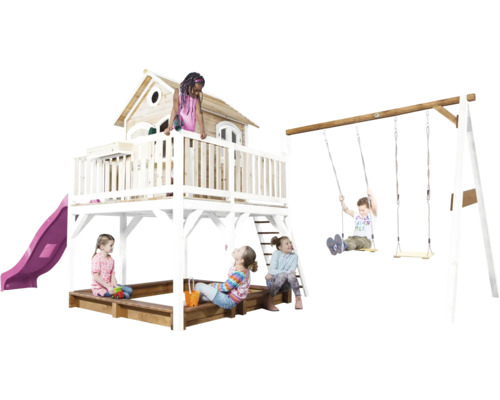 Spielturm mit Schaukel, Rutsche und Sandkasten für Kinder