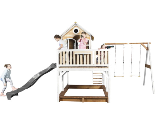 Kinderspielplatz mit Rutsche, Schaukel und Sandkasten