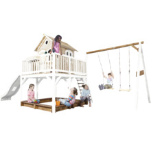 Spielanlage mit Spielhaus, Rutsche, Schaukel und Sandkasten für Kinder