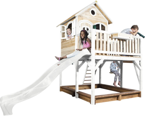 Spielhaus mit Rutsche und Sandkasten für Kinder