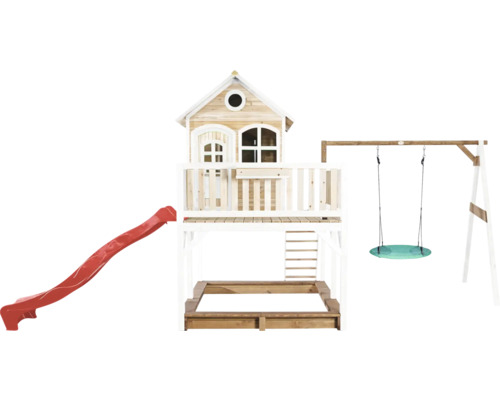 Spielhaus mit Rutsche, Schaukel und Sandkasten für den Garten