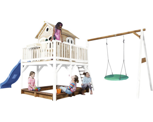 Spielturm mit Schaukel, Rutsche und Sandkasten für den Garten