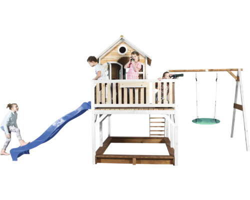 Spielturm mit Rutsche, Schaukel und Sandkasten für Kinder