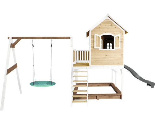 Spielhaus mit Schaukel und Rutsche für den Garten