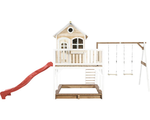 Spielhaus mit Rutsche, Sandkasten und Schaukel für den Garten