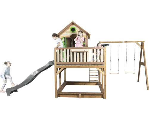 Spielturm mit Rutsche, Schaukel und Sandkasten für Kinder