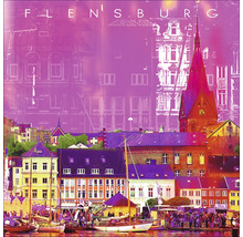 Flensburg Stadtansicht mit Hafen, Gebäuden und Kirchturm