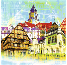 Illustration der Stadt Celle mit Fachwerkhäusern und Kirchturm
