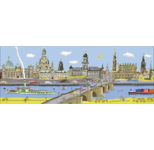 Illustration der Dresdner Skyline mit Brücke und Fluss