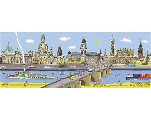 Illustration der Dresdner Skyline mit Brücke und Fluss
