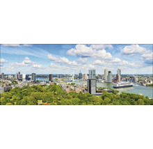 Panorama von Rotterdam mit Skyline, Brücke und Schiff