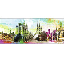 Gemälde einer Stadtansicht mit Gebäuden