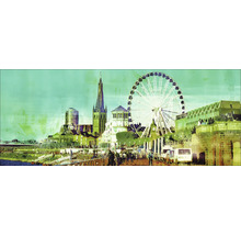 Illustration der Skyline von Düsseldorf mit Riesenrad und Kirchturm