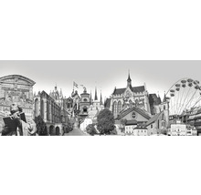 Panoramaansicht von Wahrzeichen und Architektur in einer Stadt.