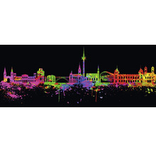 Skyline einer Stadt mit Gebäuden und Bauwerken als Silhouette