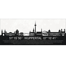 Silhouette der Skyline von Wuppertal mit Koordinaten und Stadtteilen
