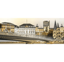 Skyline von Koblenz mit Brücke, Gebäuden und Kirche