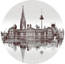 Ansicht der Stadt Münster mit Gebäuden und Gewässerreflexion