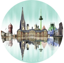 Münster Skyline Illustration mit Gebäuden und Reflexionen