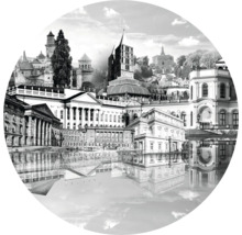 Architektonische Stadtlandschaft mit Gebäuden und Reflexionen
