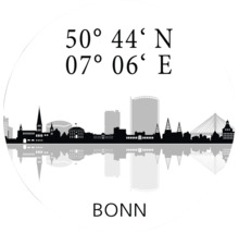 Silhouette der Bonner Skyline mit geografischen Koordinaten und Stadtname